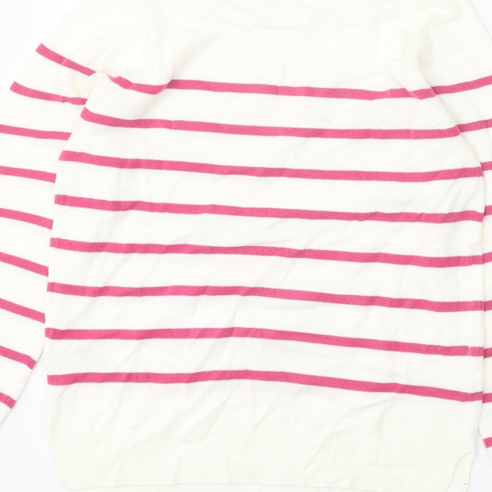Marks and Spencer Womens White Roll Neck Striped Acrylic Pullover Jumper Size 10