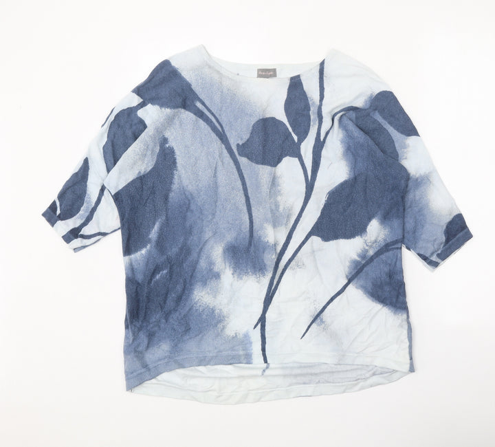 Phase Eight Womens Blue Round Neck Floral Cotton Pullover Jumper Size S