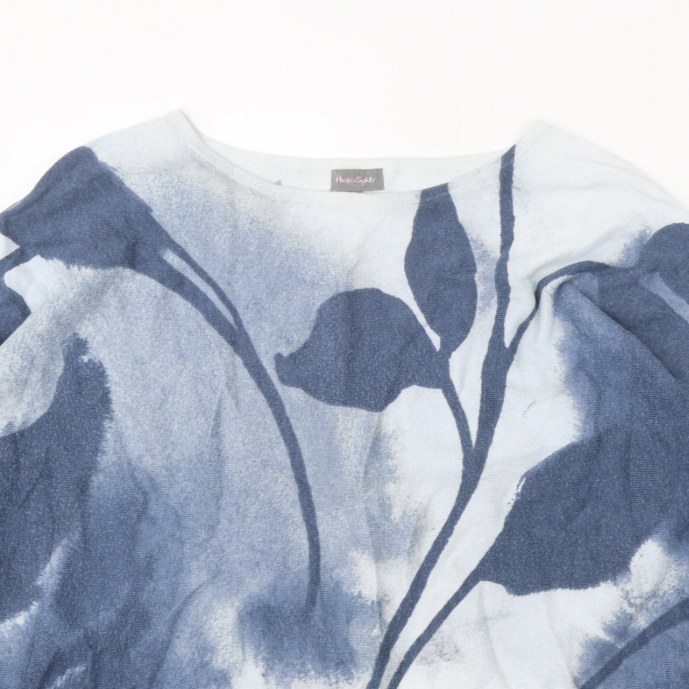 Phase Eight Womens Blue Round Neck Floral Cotton Pullover Jumper Size S