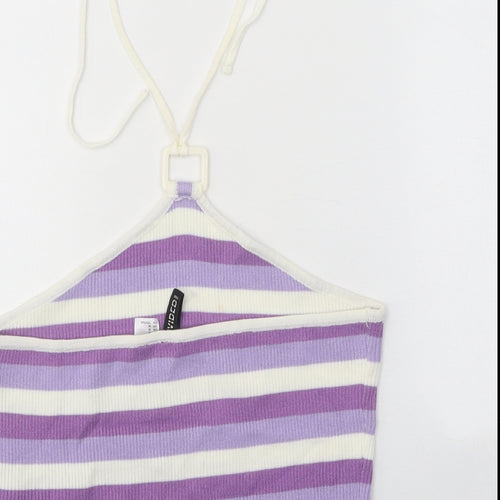 Divided Womens Purple Striped Viscose Basic Tank Size M Halter