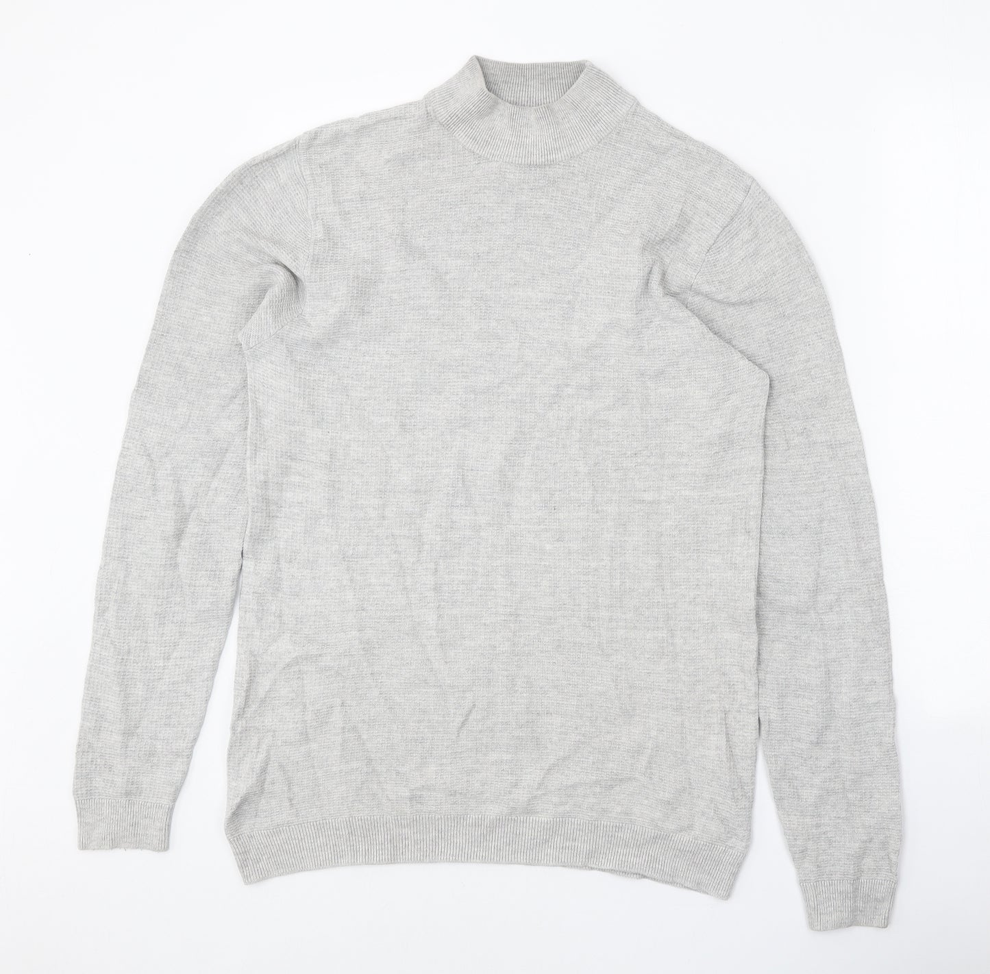NEXT Mens Grey Mock Neck Cotton Pullover Jumper Size M Long Sleeve