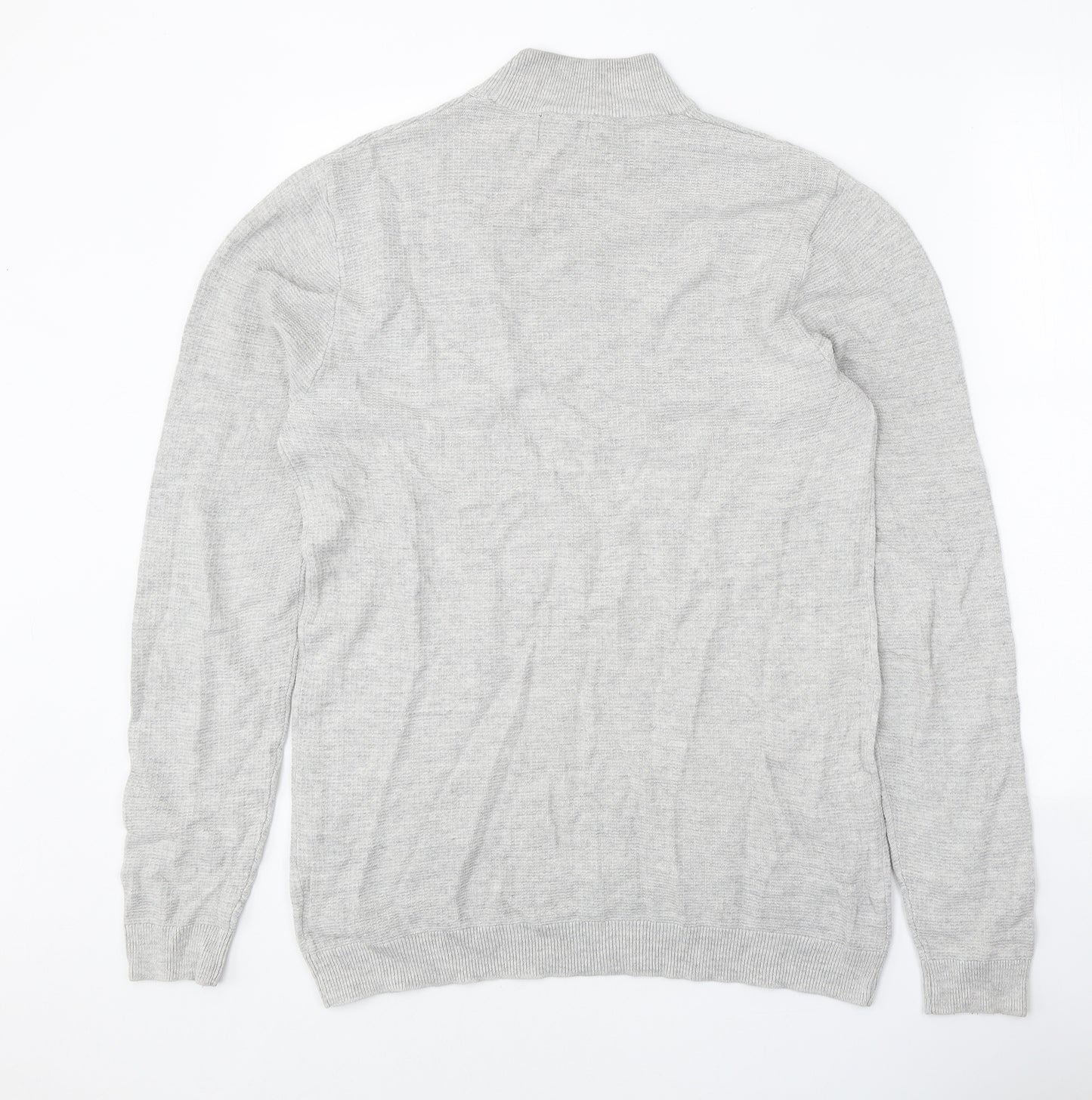 NEXT Mens Grey Mock Neck Cotton Pullover Jumper Size M Long Sleeve