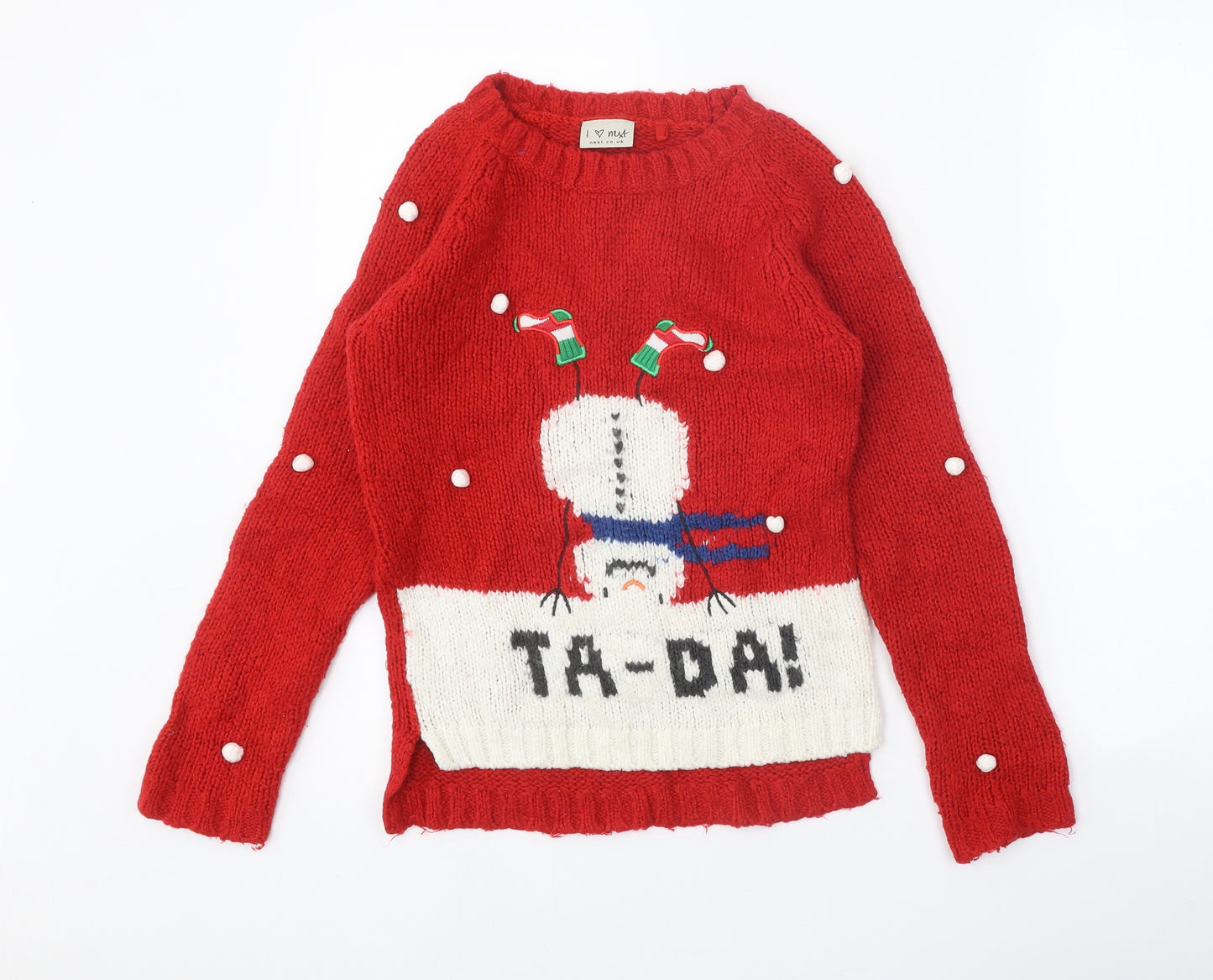 NEXT Girls Red Round Neck Acrylic Pullover Jumper Size 11 Years Pullover - Christmas
