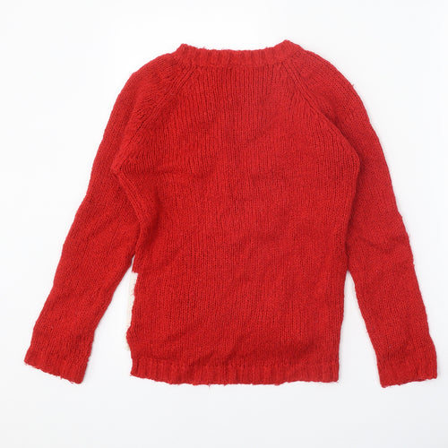 NEXT Girls Red Round Neck Acrylic Pullover Jumper Size 11 Years Pullover - Christmas