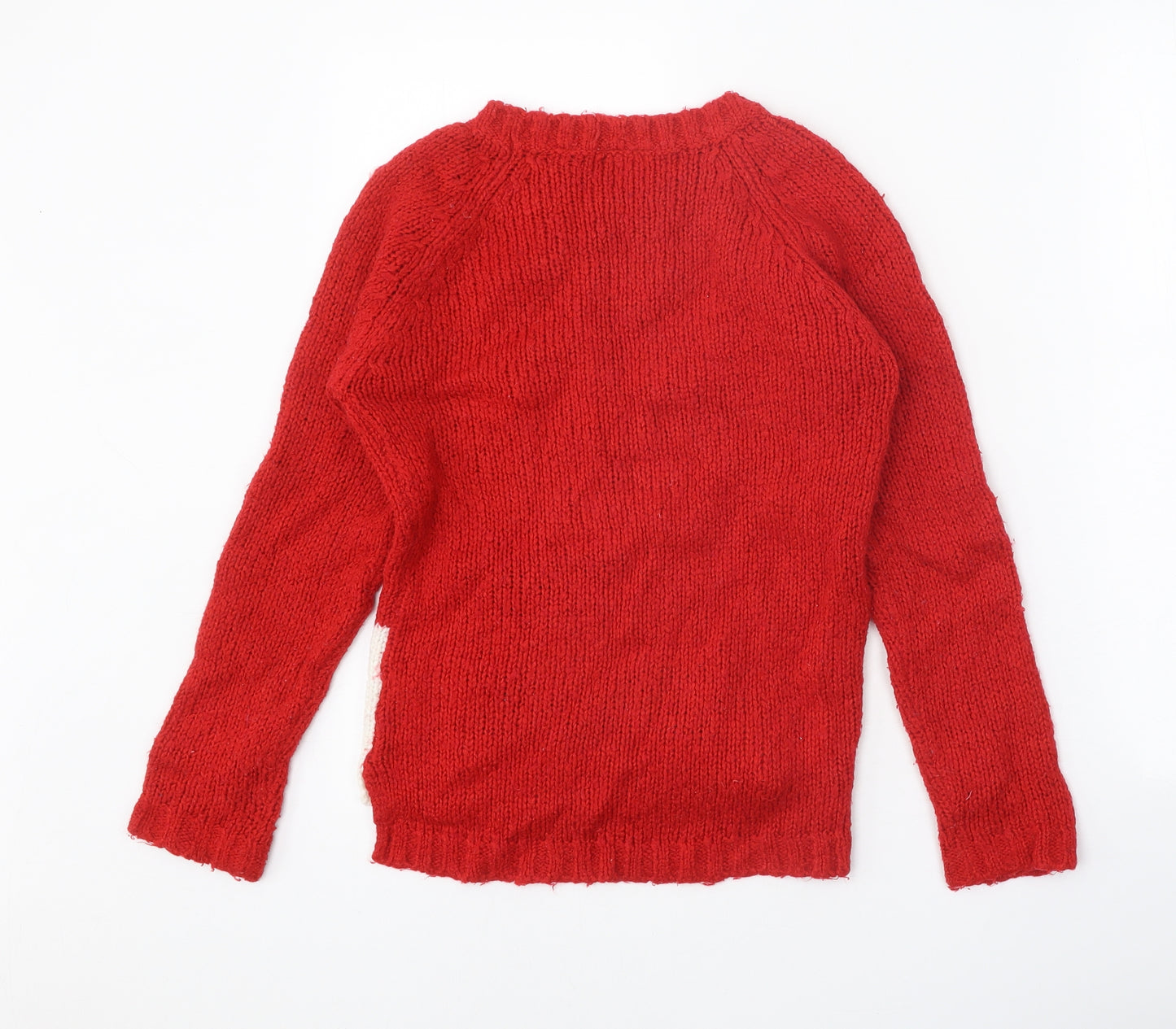 NEXT Girls Red Round Neck Acrylic Pullover Jumper Size 11 Years Pullover - Christmas