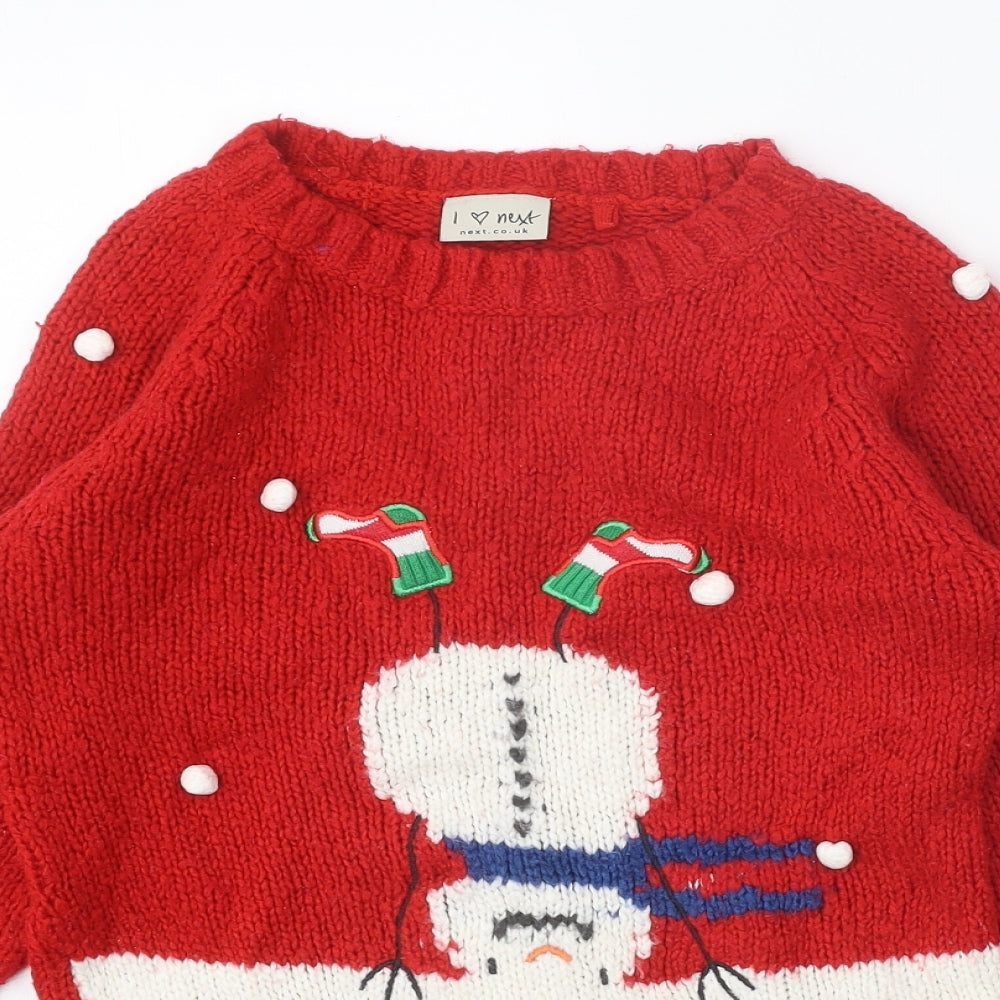 NEXT Girls Red Round Neck Acrylic Pullover Jumper Size 11 Years Pullover - Christmas