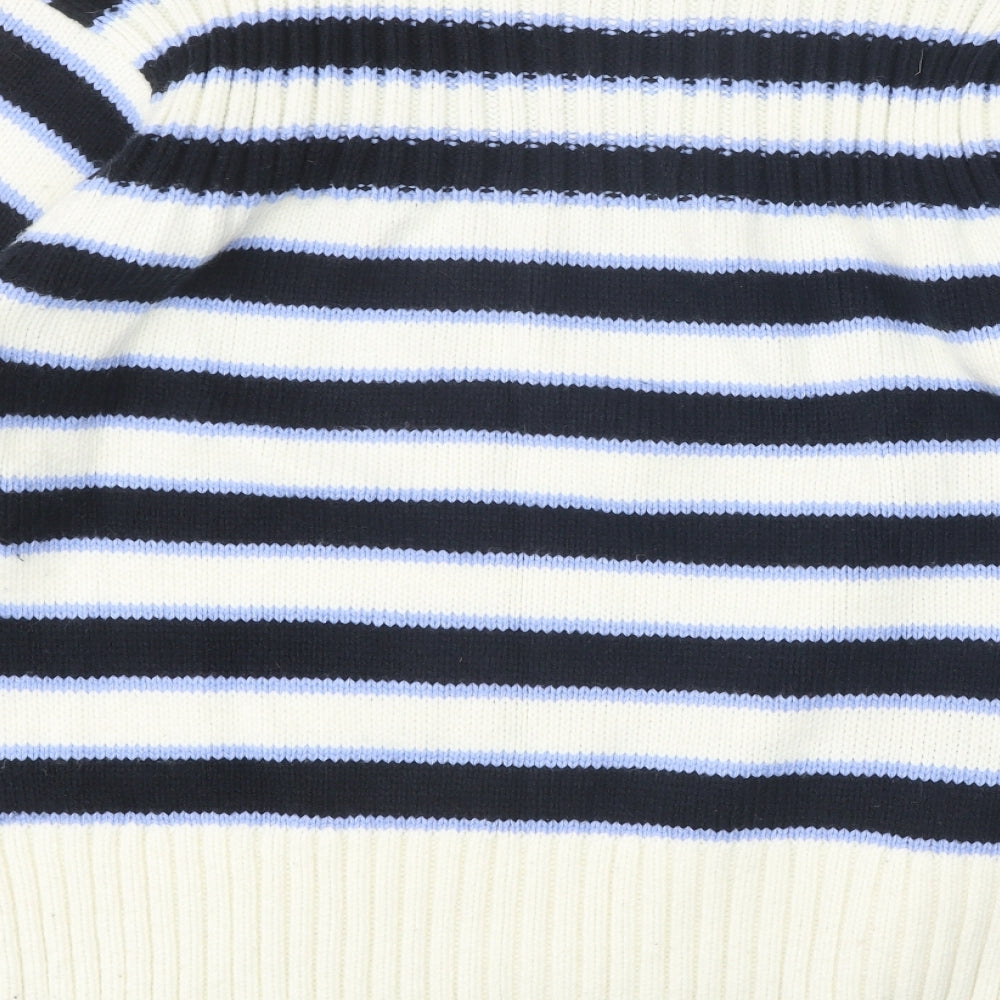 Marks and Spencer Womens White Round Neck Striped Acrylic Pullover Jumper Size L