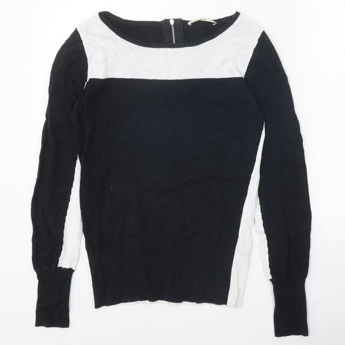 Oasis Womens Black Round Neck Cotton Pullover Jumper Size S