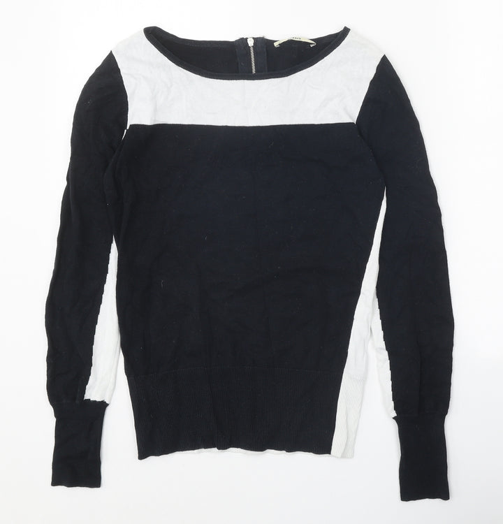 Oasis Womens Black Round Neck Cotton Pullover Jumper Size S