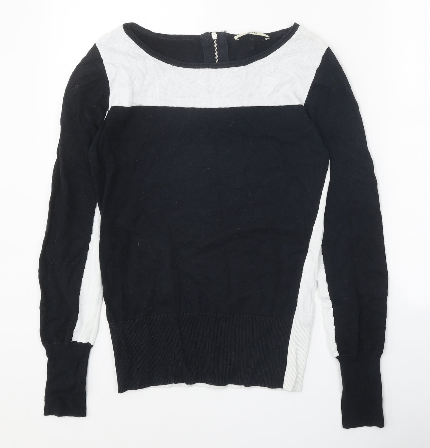 Oasis Womens Black Round Neck Cotton Pullover Jumper Size S