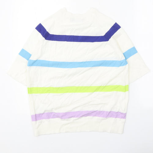 Marks and Spencer Womens White Round Neck Striped Cotton Pullover Jumper Size M