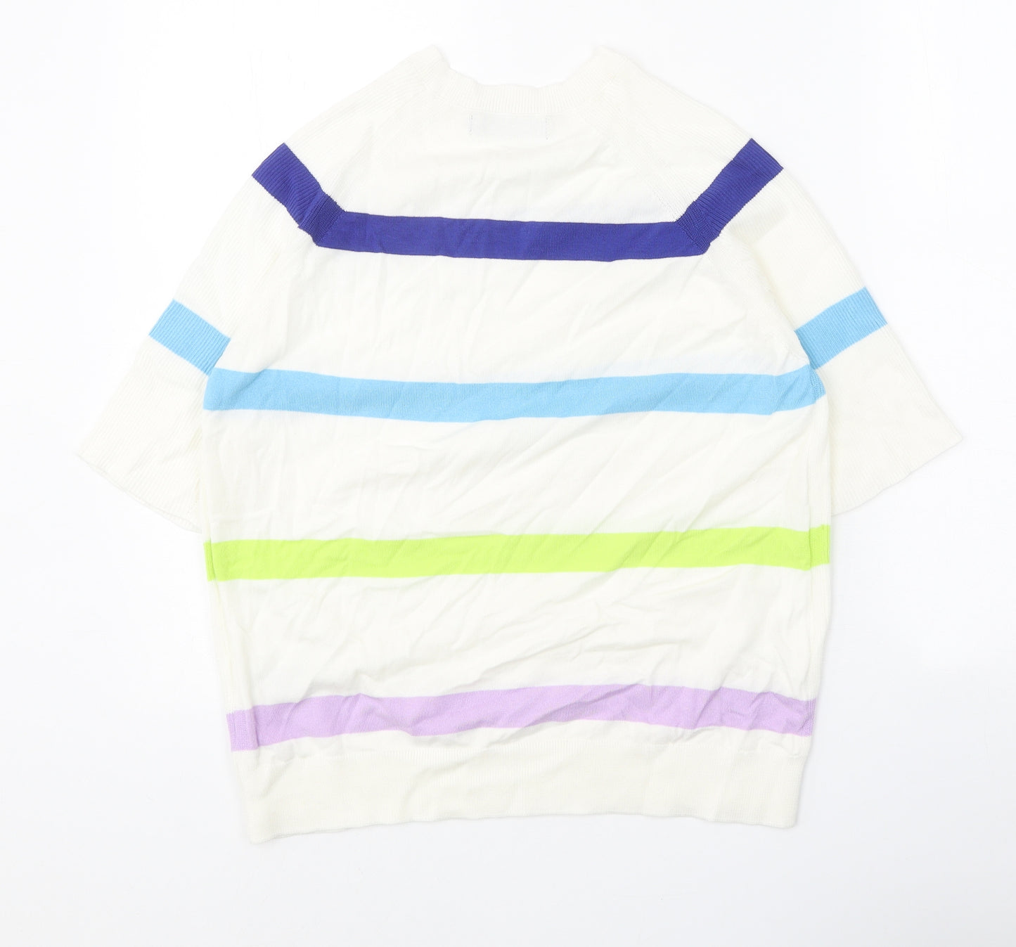 Marks and Spencer Womens White Round Neck Striped Cotton Pullover Jumper Size M