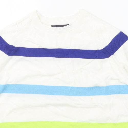 Marks and Spencer Womens White Round Neck Striped Cotton Pullover Jumper Size M