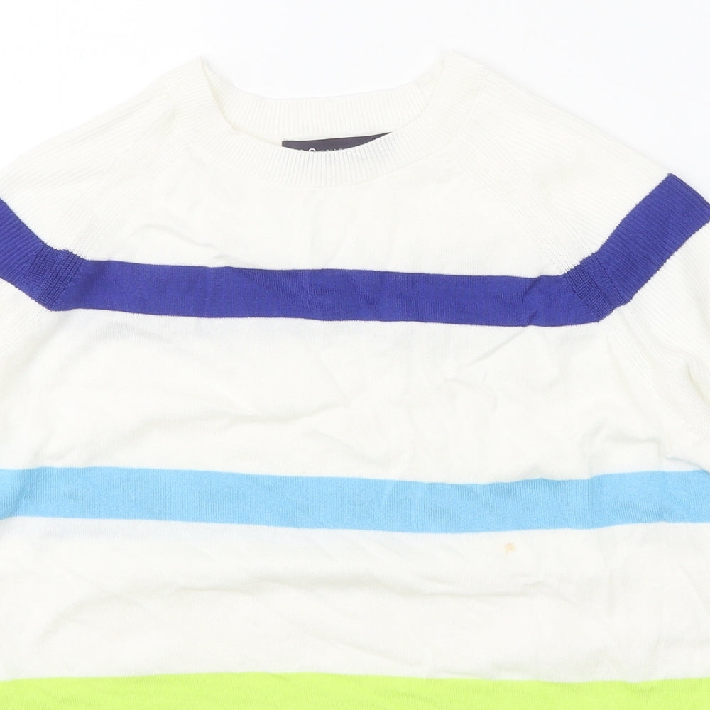 Marks and Spencer Womens White Round Neck Striped Cotton Pullover Jumper Size M