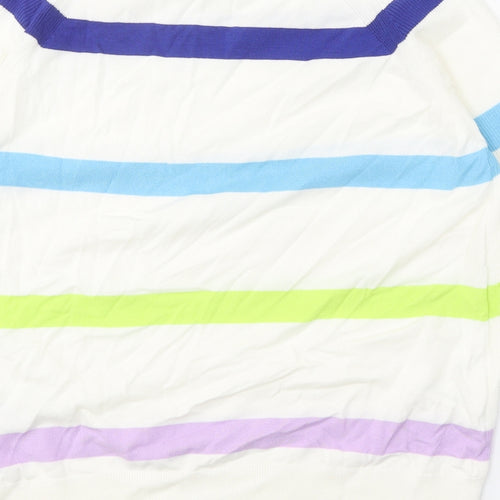 Marks and Spencer Womens White Round Neck Striped Cotton Pullover Jumper Size M