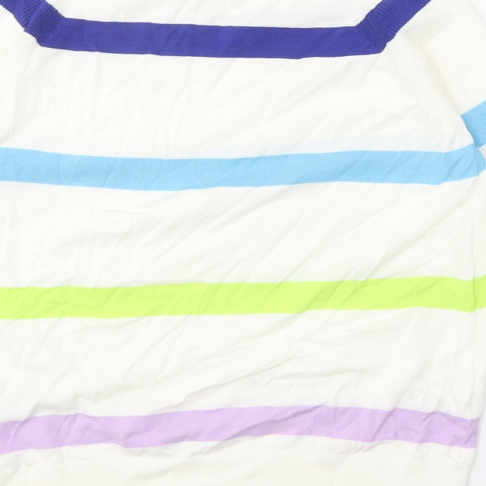 Marks and Spencer Womens White Round Neck Striped Cotton Pullover Jumper Size M