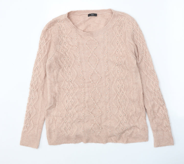 M&Co Womens Pink Round Neck Geometric Acrylic Pullover Jumper Size 12
