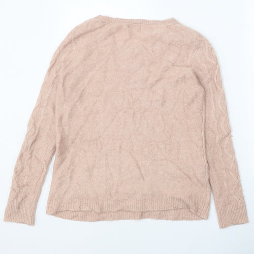 M&Co Womens Pink Round Neck Geometric Acrylic Pullover Jumper Size 12