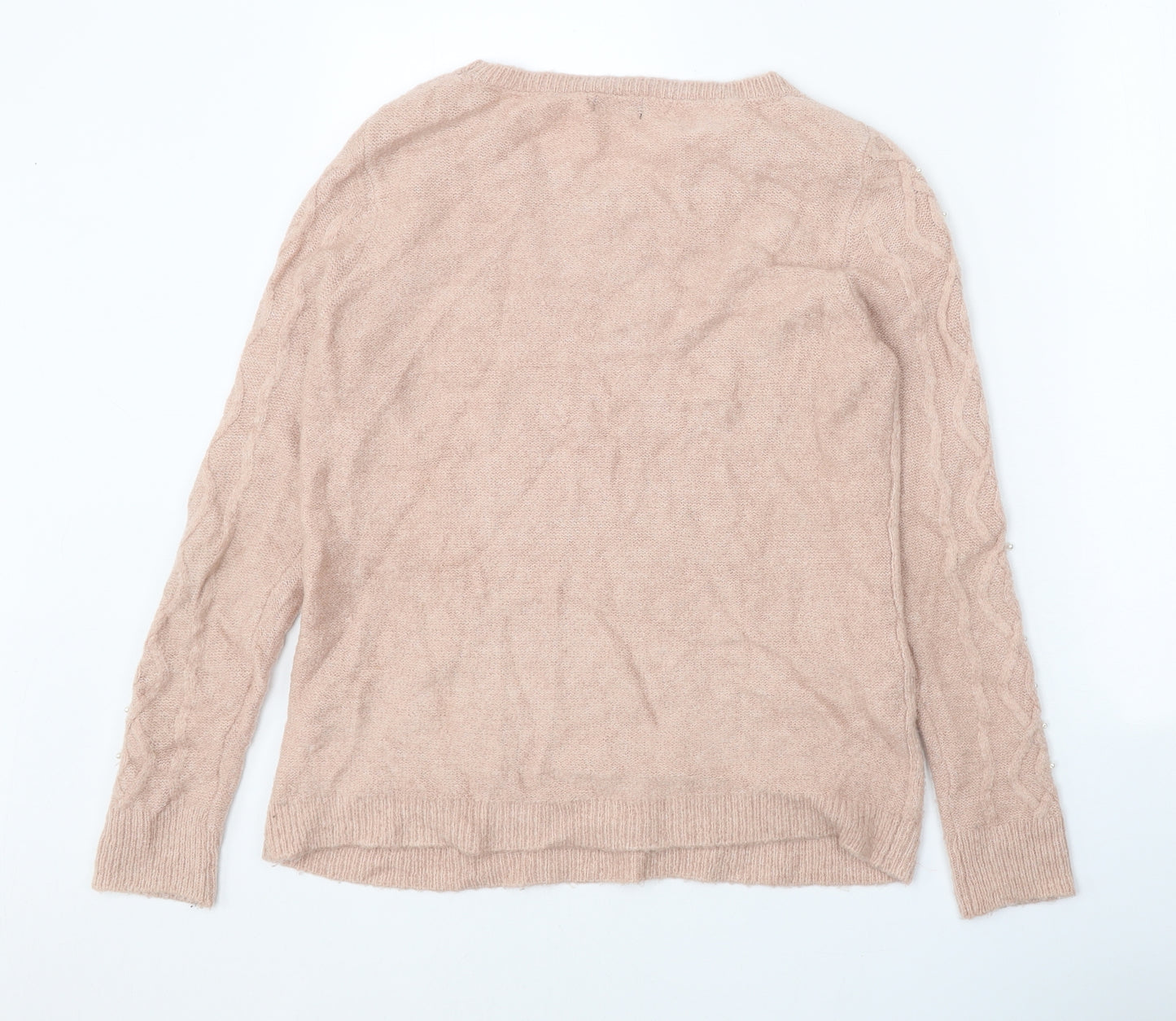 M&Co Womens Pink Round Neck Geometric Acrylic Pullover Jumper Size 12