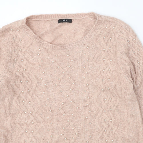 M&Co Womens Pink Round Neck Geometric Acrylic Pullover Jumper Size 12