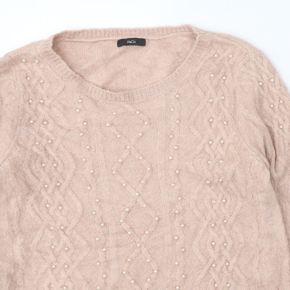 M&Co Womens Pink Round Neck Geometric Acrylic Pullover Jumper Size 12