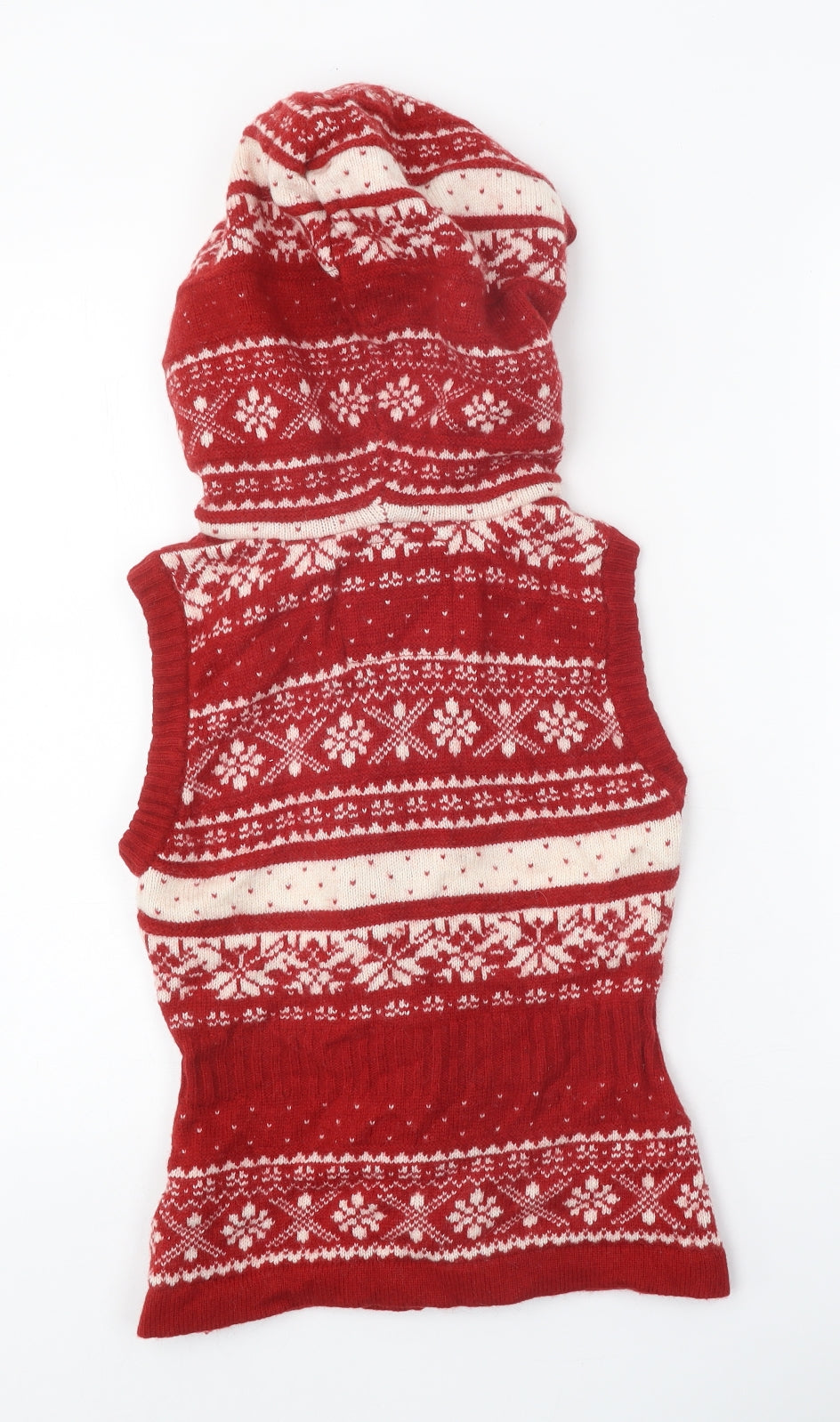 H&M Womens Red Round Neck Fair Isle Wool Cardigan Jumper Size XS