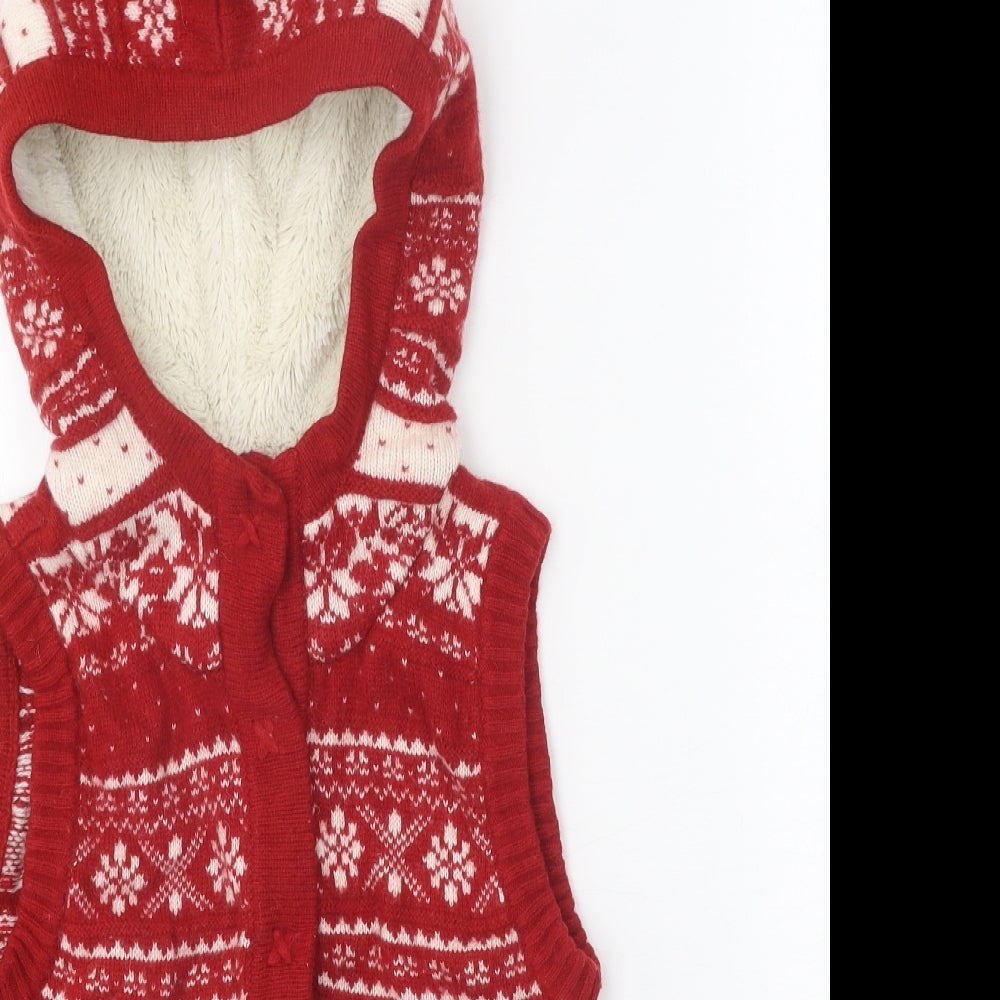H&M Womens Red Round Neck Fair Isle Wool Cardigan Jumper Size XS