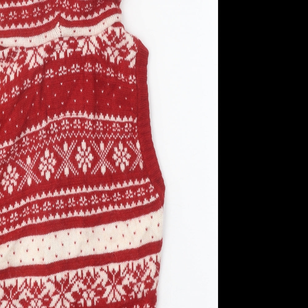 H&M Womens Red Round Neck Fair Isle Wool Cardigan Jumper Size XS