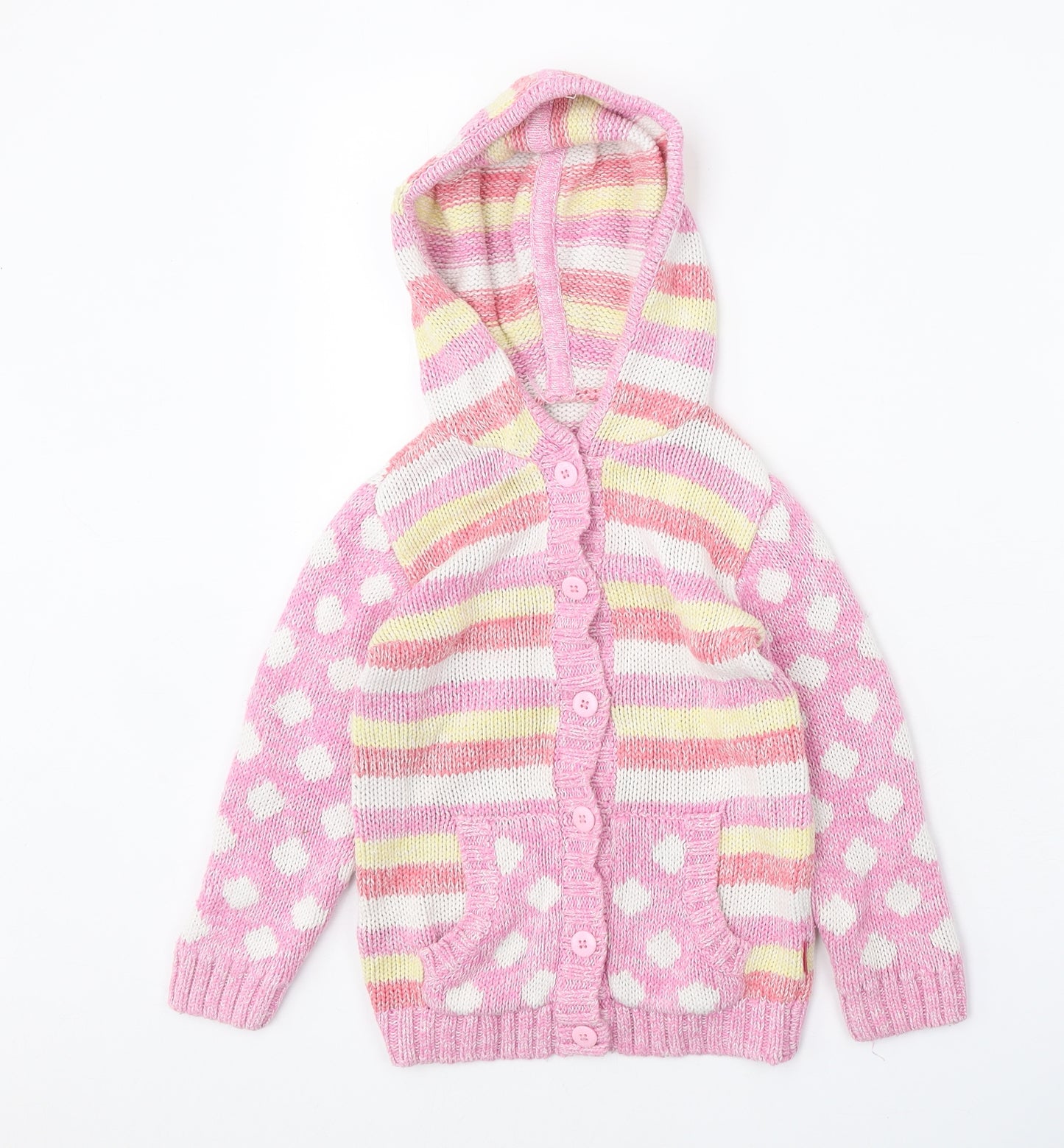 Nutmeg Girls Pink Round Neck Geometric 100% Cotton Pullover Jumper Size 5-6 Years Button