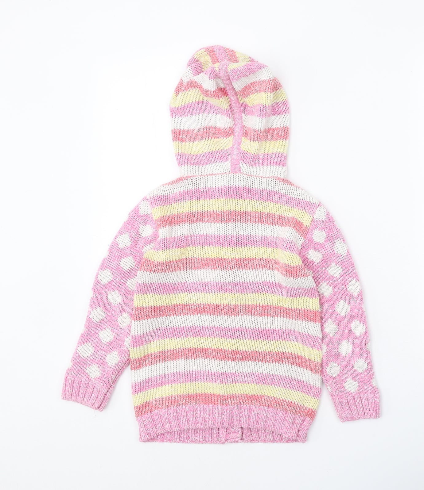 Nutmeg Girls Pink Round Neck Geometric 100% Cotton Pullover Jumper Size 5-6 Years Button