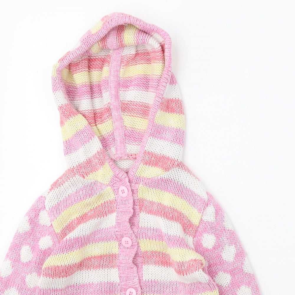 Nutmeg Girls Pink Round Neck Geometric 100% Cotton Pullover Jumper Size 5-6 Years Button
