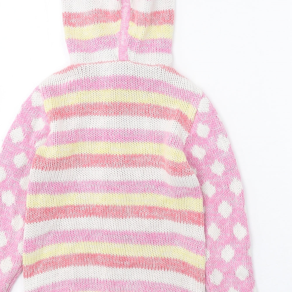 Nutmeg Girls Pink Round Neck Geometric 100% Cotton Pullover Jumper Size 5-6 Years Button