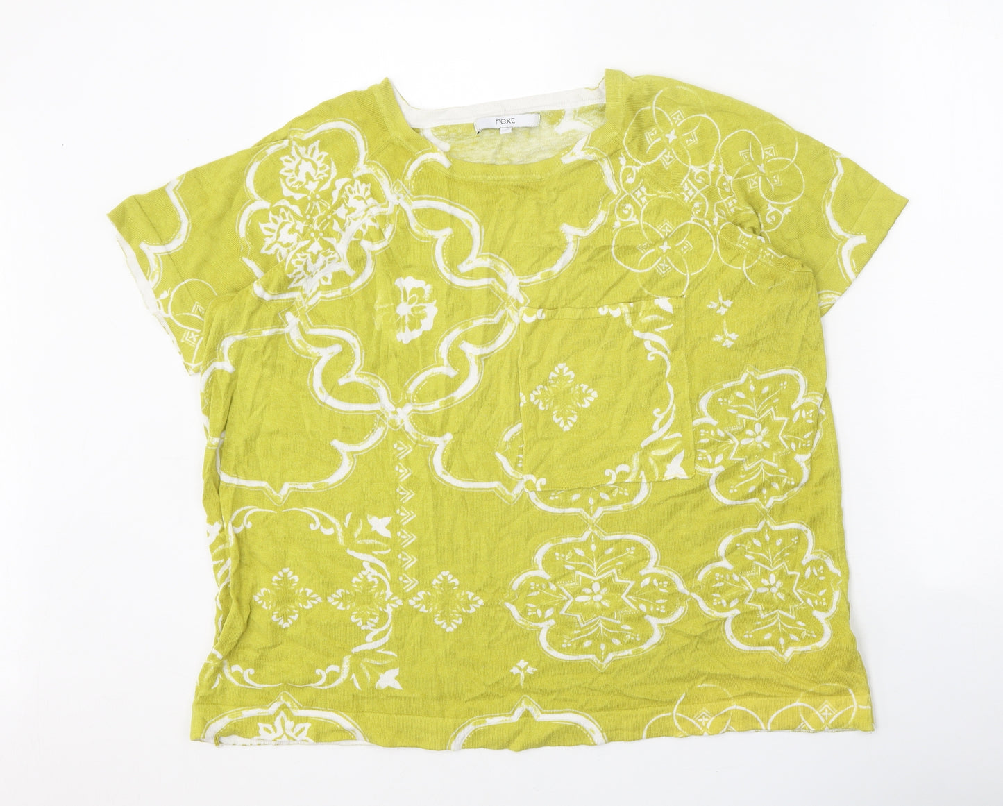NEXT Womens Green Round Neck Geometric Cotton Pullover Jumper Size 20