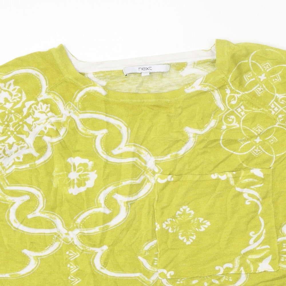 NEXT Womens Green Round Neck Geometric Cotton Pullover Jumper Size 20