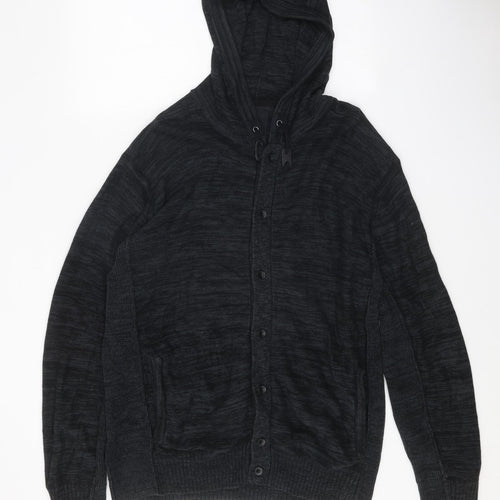 NEXT Mens Black Round Neck Cotton Cardigan Jumper Size XL Long Sleeve
