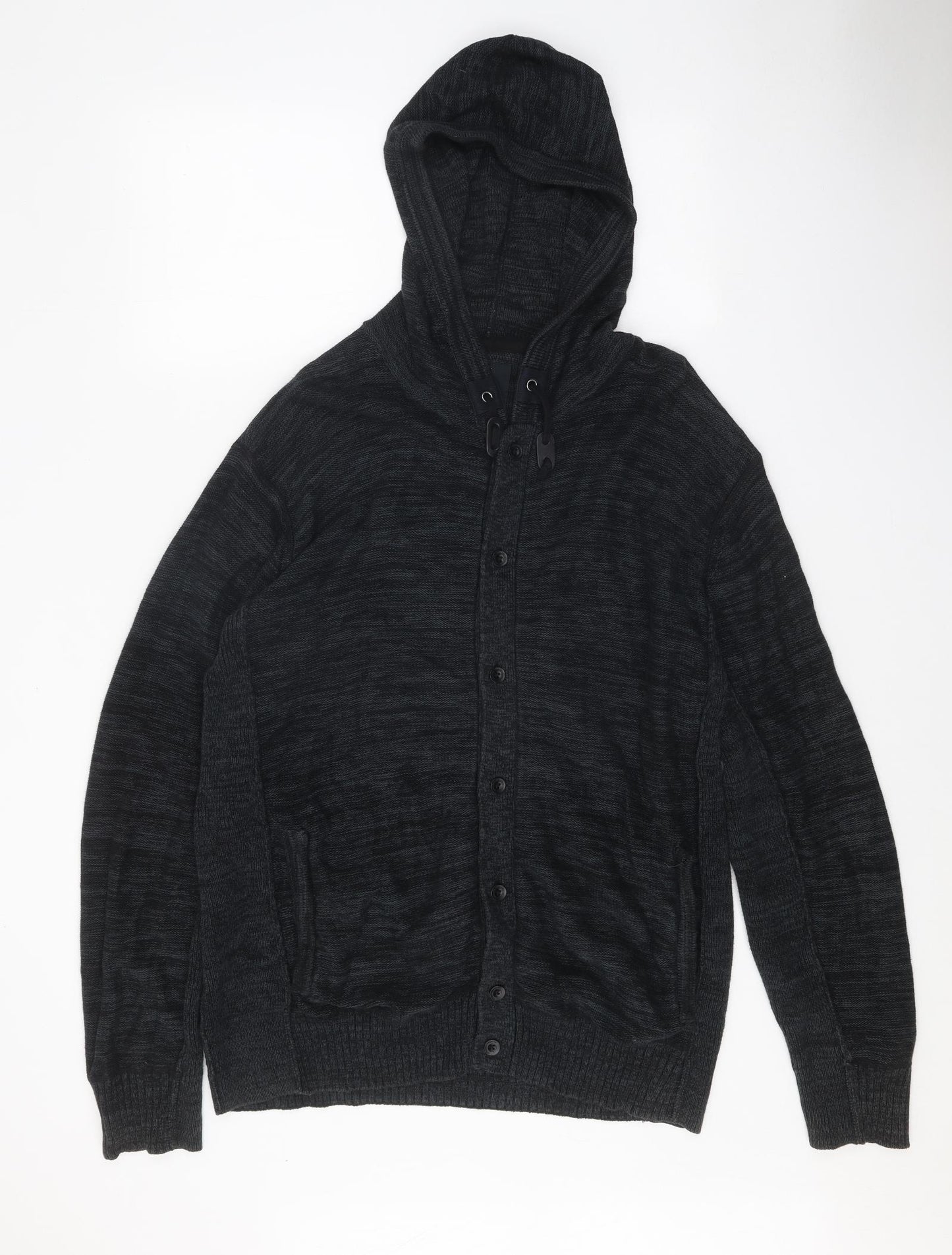 NEXT Mens Black Round Neck Cotton Cardigan Jumper Size XL Long Sleeve