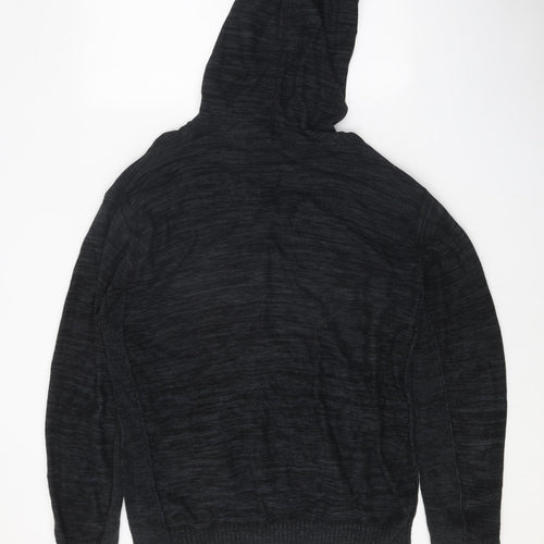 NEXT Mens Black Round Neck Cotton Cardigan Jumper Size XL Long Sleeve