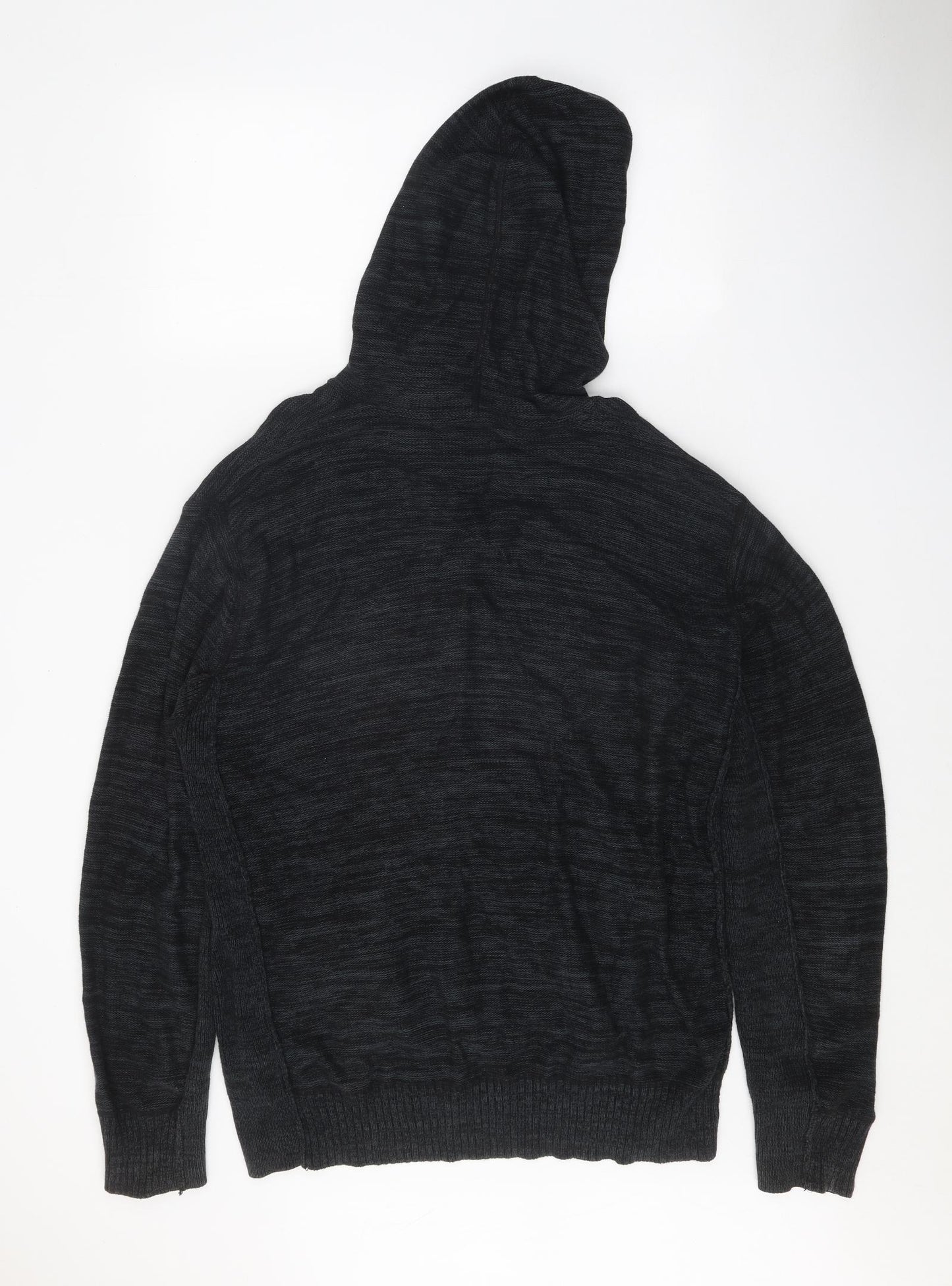 NEXT Mens Black Round Neck Cotton Cardigan Jumper Size XL Long Sleeve