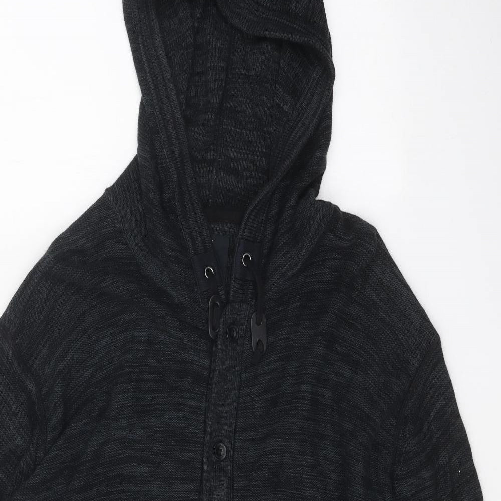 NEXT Mens Black Round Neck Cotton Cardigan Jumper Size XL Long Sleeve