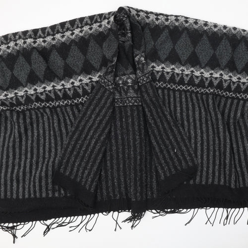 Steve Madden Womens Black V-Neck Geometric Polyester Cape Jumper One Size - Shawl