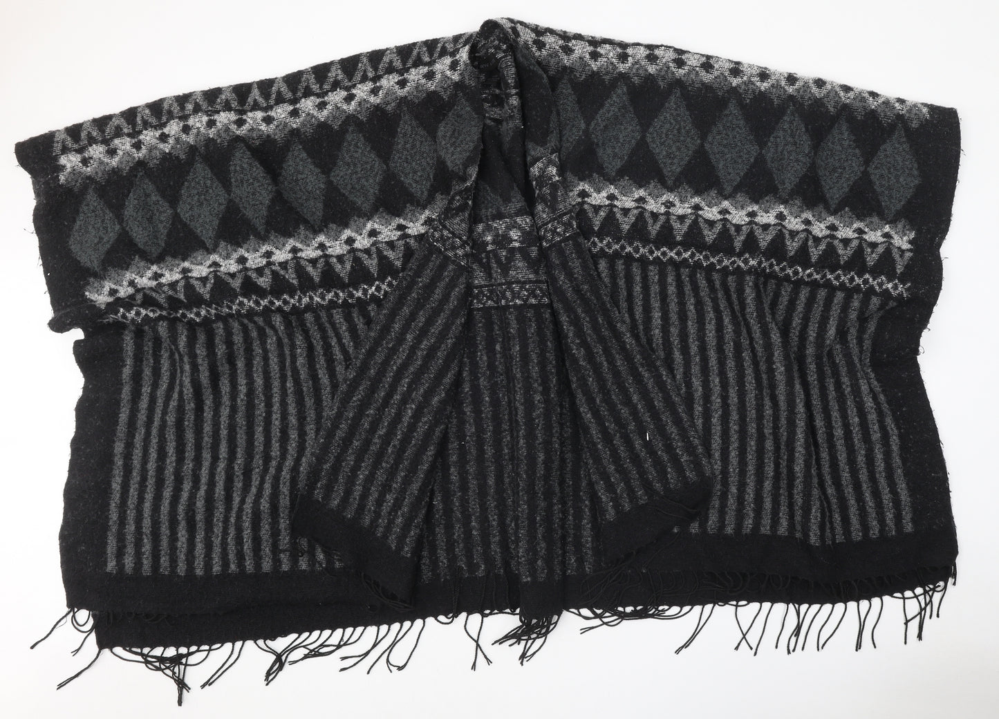 Steve Madden Womens Black V-Neck Geometric Polyester Cape Jumper One Size - Shawl
