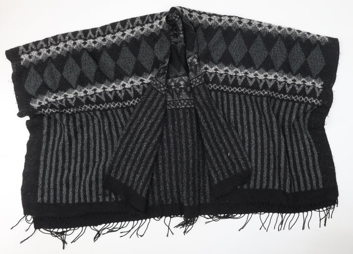 Steve Madden Womens Black V-Neck Geometric Polyester Cape Jumper One Size - Shawl