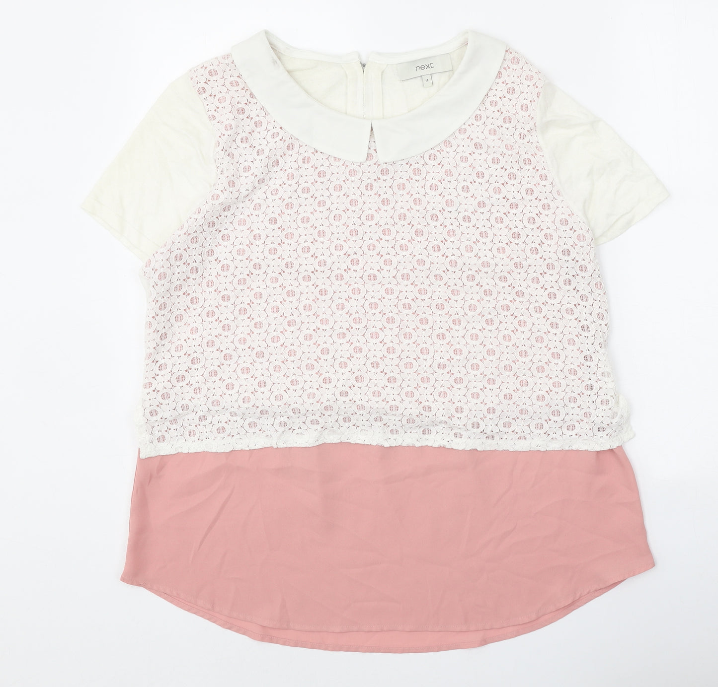 NEXT Womens White Collared Geometric Cotton Pullover Jumper Size 14