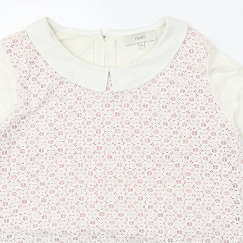 NEXT Womens White Collared Geometric Cotton Pullover Jumper Size 14