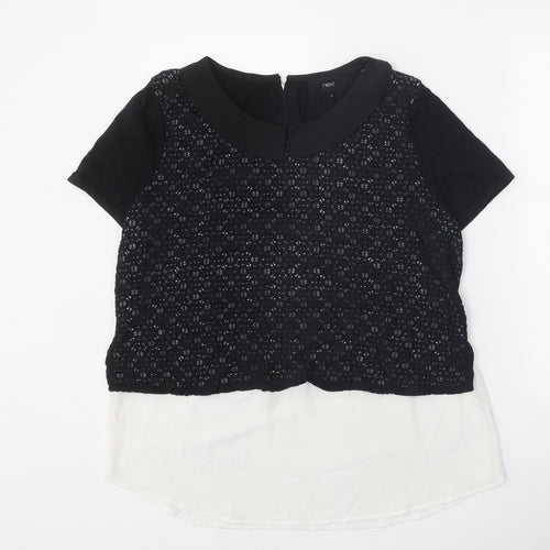 NEXT Womens Black Scoop Neck Geometric Cotton Pullover Jumper Size 14
