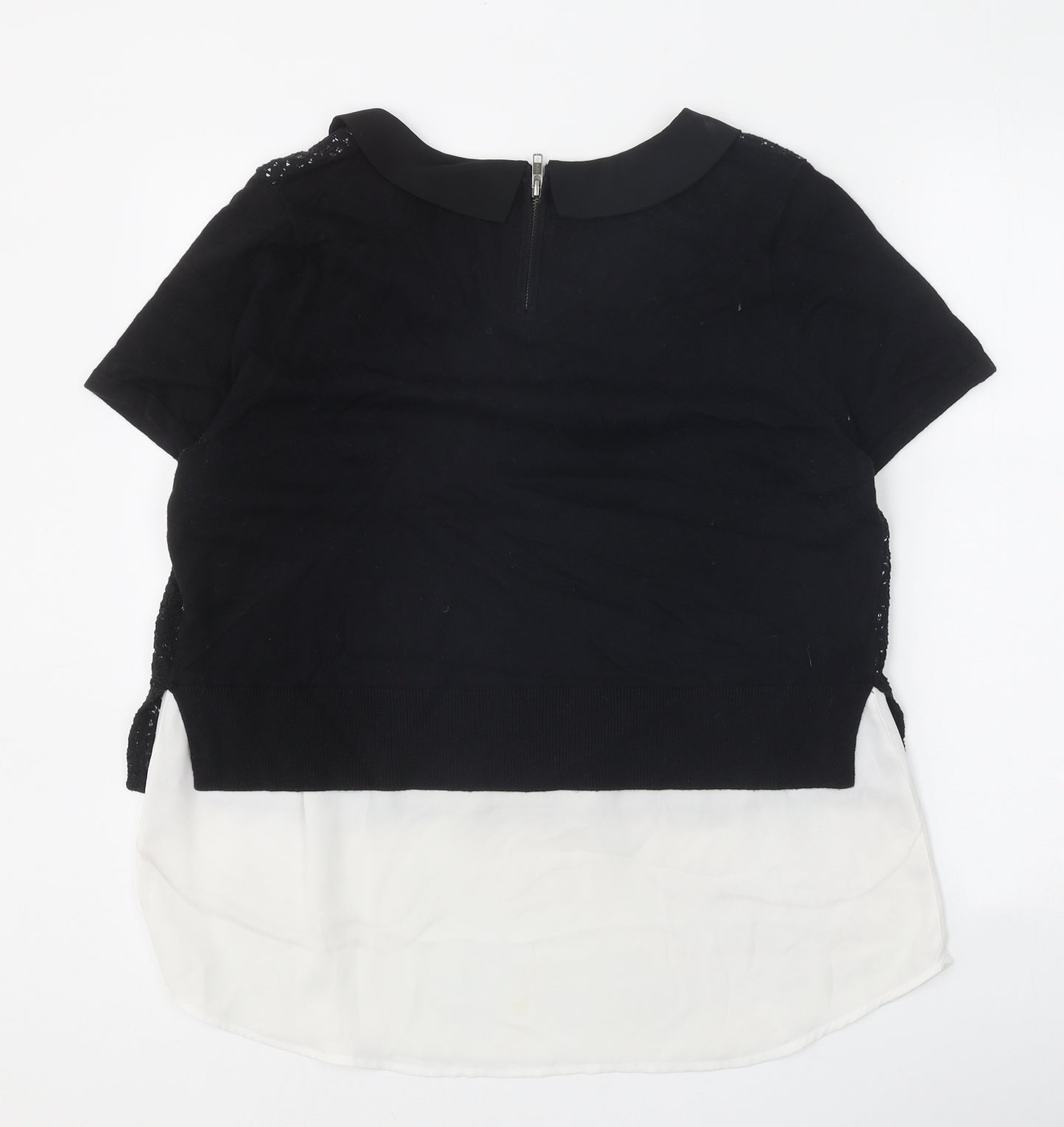 NEXT Womens Black Scoop Neck Geometric Cotton Pullover Jumper Size 14