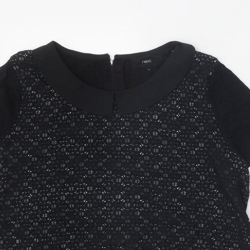NEXT Womens Black Scoop Neck Geometric Cotton Pullover Jumper Size 14