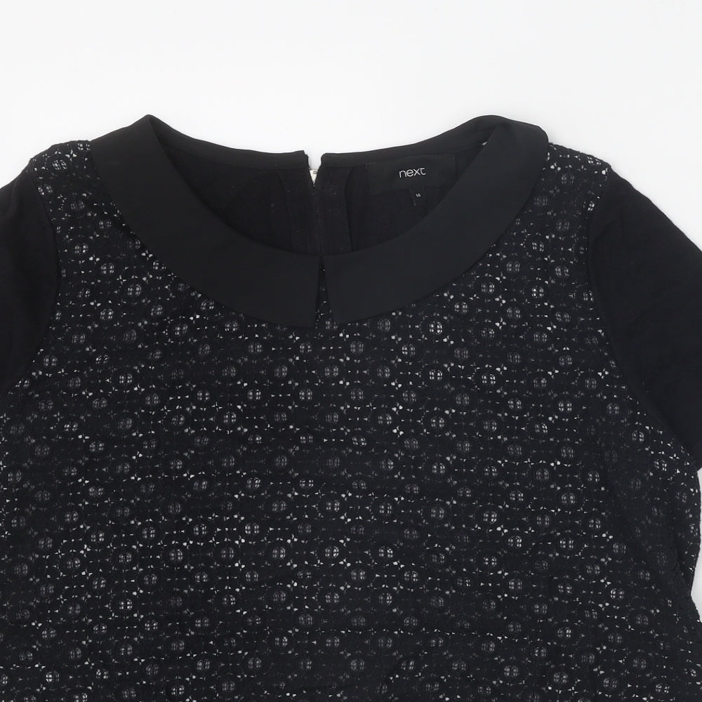 NEXT Womens Black Scoop Neck Geometric Cotton Pullover Jumper Size 14