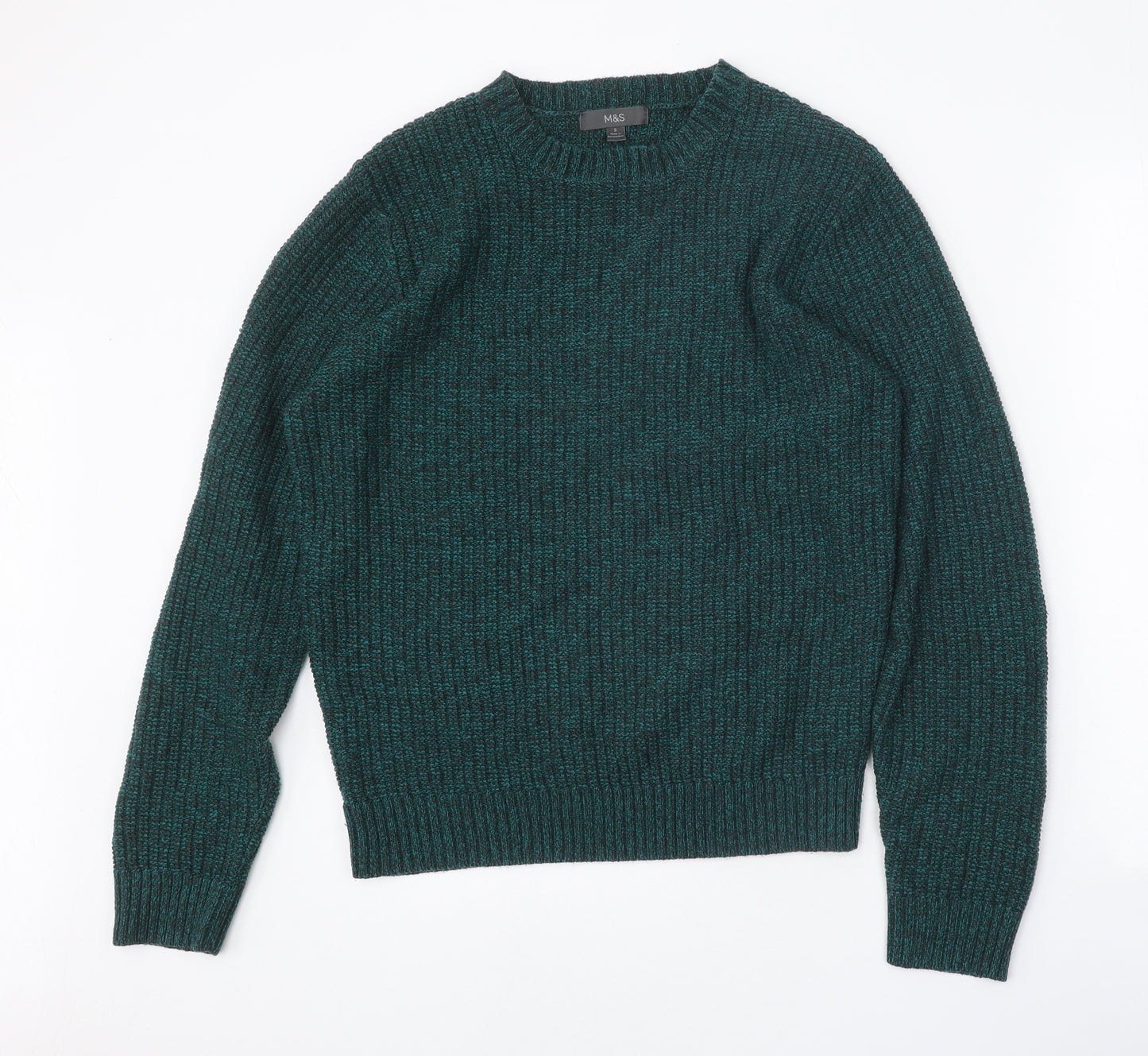 Marks and Spencer Mens Green Round Neck Acrylic Pullover Jumper Size S
