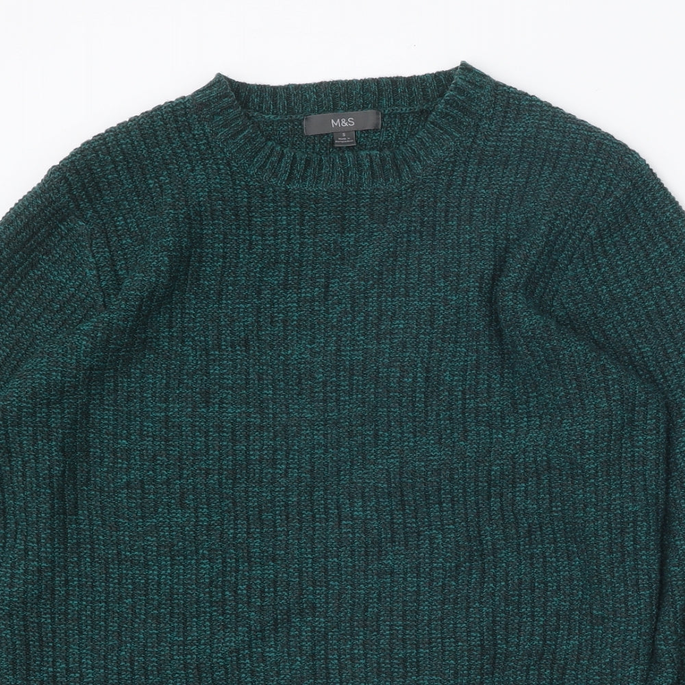 Marks and Spencer Mens Green Round Neck Acrylic Pullover Jumper Size S